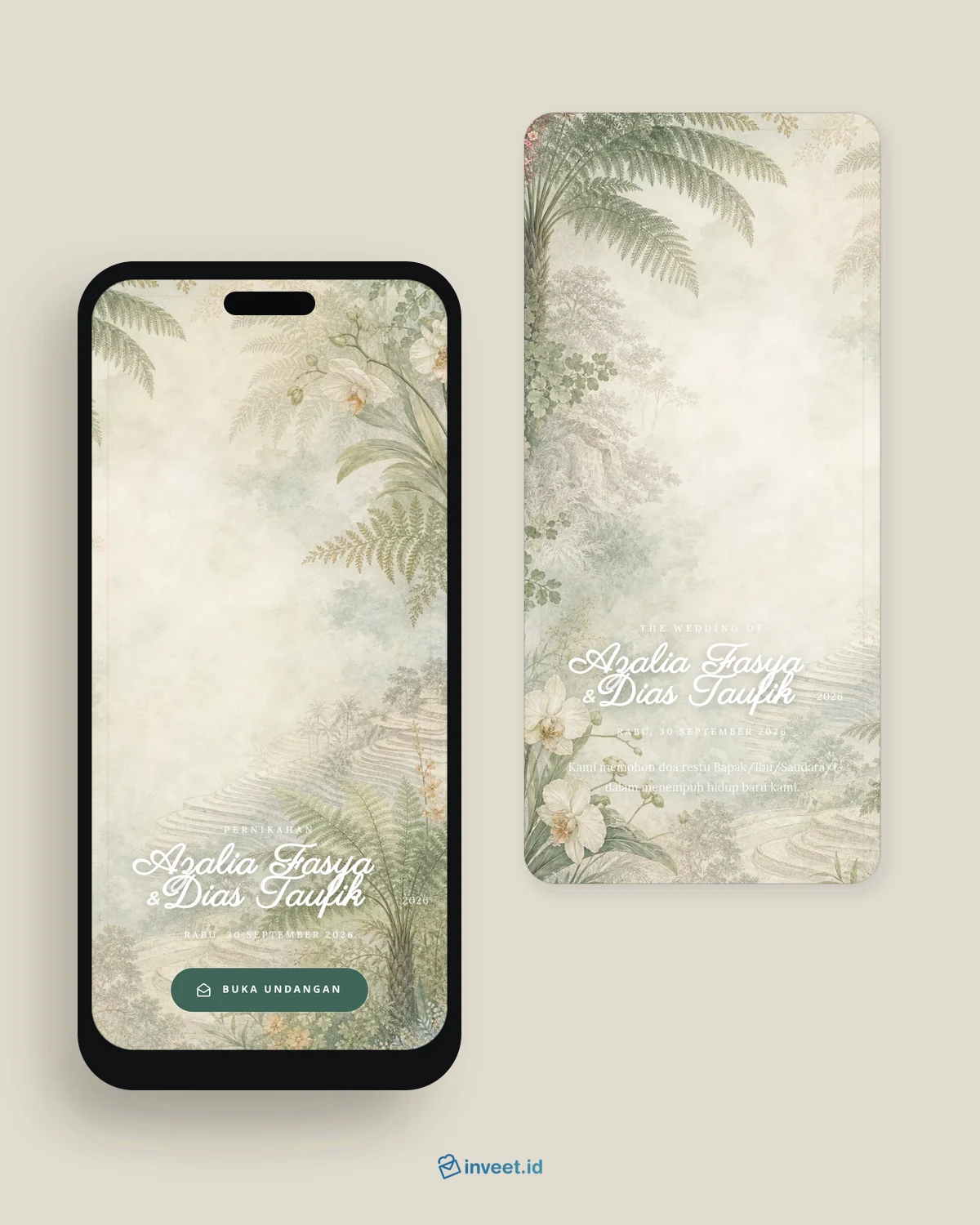 Preview tema undangan Celadon Fern
