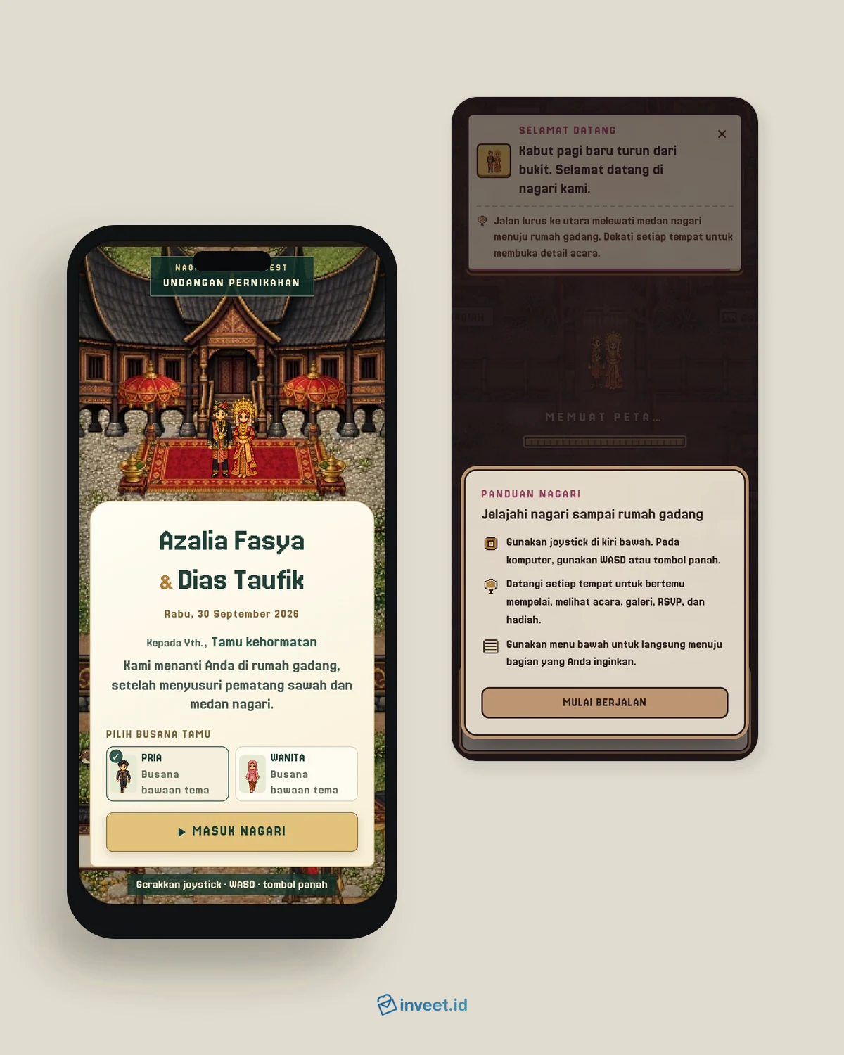 Preview tema undangan Nagari Minang Quest