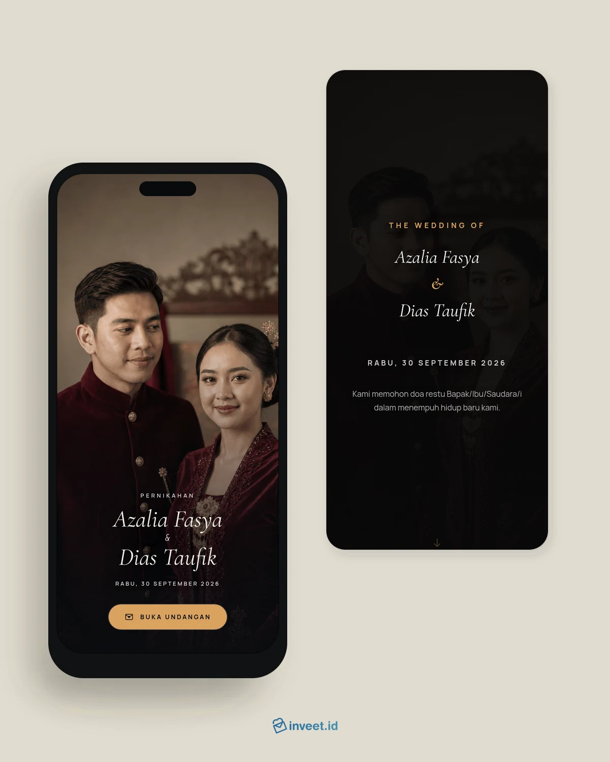 Preview tema undangan Noir Folio