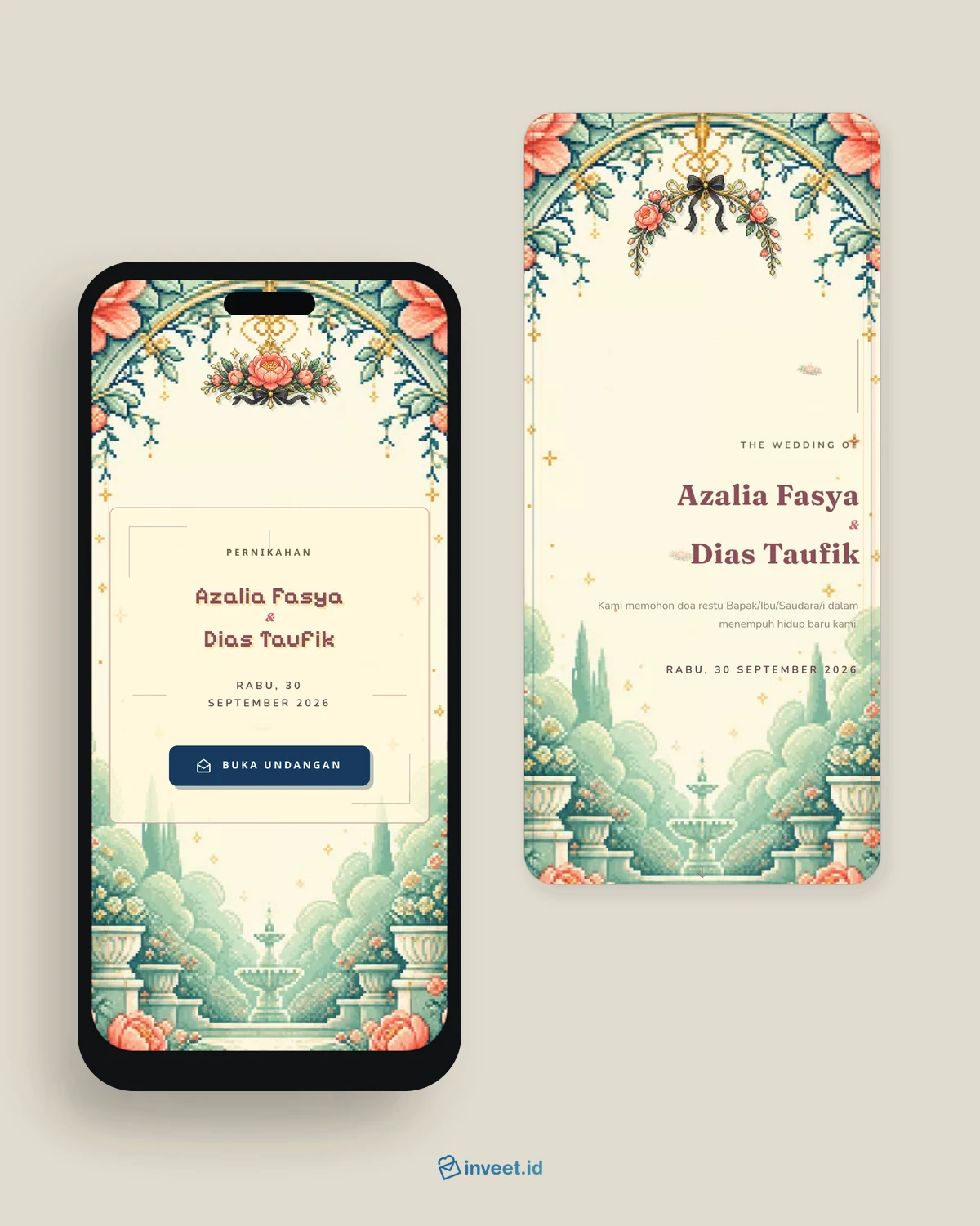 Preview tema undangan Petal Arcade